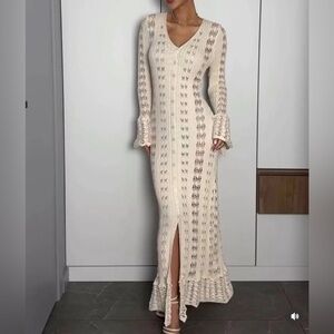 NWT Anthropologie BOHO lovers crochet maxi dress button up by COMMENSE L